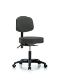 Vinyl Stool with Back - Desk Height with Seat Tilt & Casters in Charcoal Trailblazer Vinyl VDHST-RG-T1-RC-8605