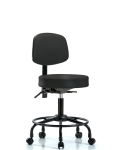 Vinyl Stool with Back - Desk Height with Round Tube Base & Casters in Black Trailblazer Vinyl VDHST-RT-T0-RC-8540