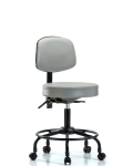 Vinyl Stool with Back - Desk Height with Round Tube Base & Casters in Dove Trailblazer Vinyl VDHST-RT-T0-RC-8567