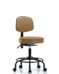 Vinyl Stool with Back - Desk Height with Round Tube Base & Casters in Taupe Trailblazer Vinyl VDHST-RT-T0-RC-8584