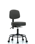 Vinyl Stool with Back - Desk Height with Round Tube Base & Casters in Charcoal Trailblazer Vinyl VDHST-RT-T0-RC-8605