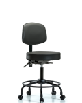 Vinyl Stool with Back - Desk Height with Round Tube Base & Casters in Carbon Supernova Vinyl VDHST-RT-T0-RC-8823