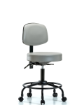 Vinyl Stool with Back - Desk Height with Round Tube Base & Casters in Sterling Supernova Vinyl VDHST-RT-T0-RC-8840