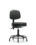 Vinyl Stool with Back - Desk Height with Round Tube Base & Stationary Glides in Carbon Supernova Vinyl VDHST-RT-T0-RG-8823