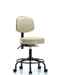 Vinyl Stool with Back - Desk Height with Round Tube Base, Seat Tilt, & Casters in Adobe White Trailblazer Vinyl VDHST-RT-T1-RC-8501