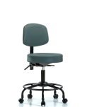 Vinyl Stool with Back - Desk Height with Round Tube Base, Seat Tilt, & Casters in Colonial Blue Trailblazer Vinyl VDHST-RT-T1-RC-8546