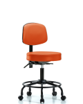 Vinyl Stool with Back - Desk Height with Round Tube Base, Seat Tilt, & Casters in Orange Kist Trailblazer Vinyl VDHST-RT-T1-RC-8613