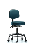 Vinyl Stool with Back - Desk Height with Round Tube Base, Seat Tilt, & Casters in Marine Blue Supernova Vinyl VDHST-RT-T1-RC-8801