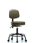 Vinyl Stool with Back - Desk Height with Round Tube Base, Seat Tilt, & Casters in Taupe Supernova Vinyl VDHST-RT-T1-RC-8809