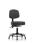 Vinyl Stool with Back - Desk Height with Round Tube Base, Seat Tilt, & Stationary Glides in Charcoal Trailblazer Vinyl VDHST-RT-T1-RG-8605
