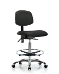 Vinyl Chair Chrome - High Bench Height with Chrome Foot Ring & Casters in Black Trailblazer Vinyl VHBCH-CR-T0-A0-CF-CC-8540