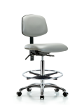 Vinyl Chair Chrome - High Bench Height with Chrome Foot Ring & Casters in Dove Trailblazer Vinyl VHBCH-CR-T0-A0-CF-CC-8567