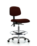 Vinyl Chair Chrome - High Bench Height with Chrome Foot Ring & Casters in Burgundy Trailblazer Vinyl VHBCH-CR-T0-A0-CF-CC-8569