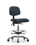 Vinyl Chair Chrome - High Bench Height with Chrome Foot Ring & Casters in Imperial Blue Trailblazer Vinyl VHBCH-CR-T0-A0-CF-CC-8582