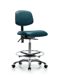 Vinyl Chair Chrome - High Bench Height with Chrome Foot Ring & Casters in Marine Blue Supernova Vinyl VHBCH-CR-T0-A0-CF-CC-8801