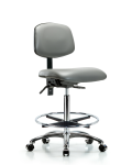 Vinyl Chair Chrome - High Bench Height with Chrome Foot Ring & Casters in Sterling Supernova Vinyl VHBCH-CR-T0-A0-CF-CC-8840