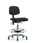 Vinyl Chair Chrome - High Bench Height with Chrome Foot Ring & Casters in Black Trailblazer Vinyl VHBCH-CR-T0-A0-CF-RG-8540
