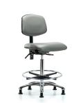 Vinyl Chair Chrome - High Bench Height with Chrome Foot Ring & Casters in Sterling Supernova Vinyl VHBCH-CR-T0-A0-CF-RG-8840