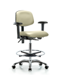 Vinyl Chair Chrome - High Bench Height with Adjustable Arms, Chrome Foot Ring, & Casters in Adobe White Trailblazer Vinyl VHBCH-CR-T0-A1-CF-CC-8501