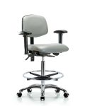 Vinyl Chair Chrome - High Bench Height with Adjustable Arms, Chrome Foot Ring, & Casters in Dove Trailblazer Vinyl VHBCH-CR-T0-A1-CF-CC-8567