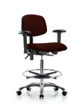 Vinyl Chair Chrome - High Bench Height with Adjustable Arms, Chrome Foot Ring, & Casters in Burgundy Trailblazer Vinyl VHBCH-CR-T0-A1-CF-CC-8569
