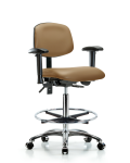 Vinyl Chair Chrome - High Bench Height with Adjustable Arms, Chrome Foot Ring, & Casters in Taupe Trailblazer Vinyl VHBCH-CR-T0-A1-CF-CC-8584