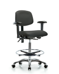Vinyl Chair Chrome - High Bench Height with Adjustable Arms, Chrome Foot Ring, & Casters in Charcoal Trailblazer Vinyl VHBCH-CR-T0-A1-CF-CC-8605