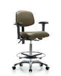 Vinyl Chair Chrome - High Bench Height with Adjustable Arms, Chrome Foot Ring, & Casters in Taupe Supernova Vinyl VHBCH-CR-T0-A1-CF-CC-8809