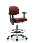 Vinyl Chair Chrome - High Bench Height with Adjustable Arms, Chrome Foot Ring, & Casters in Borscht Supernova Vinyl VHBCH-CR-T0-A1-CF-CC-8815