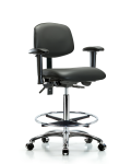 Vinyl Chair Chrome - High Bench Height with Adjustable Arms, Chrome Foot Ring, & Casters in Carbon Supernova Vinyl VHBCH-CR-T0-A1-CF-CC-8823