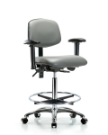 Vinyl Chair Chrome - High Bench Height with Adjustable Arms, Chrome Foot Ring, & Casters in Sterling Supernova Vinyl VHBCH-CR-T0-A1-CF-CC-8840