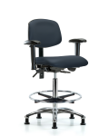 Vinyl Chair Chrome - High Bench Height with Adjustable Arms, Chrome Foot Ring, & Casters in Imperial Blue Trailblazer Vinyl VHBCH-CR-T0-A1-CF-RG-8582
