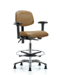 Vinyl Chair Chrome - High Bench Height with Adjustable Arms, Chrome Foot Ring, & Casters in Taupe Trailblazer Vinyl VHBCH-CR-T0-A1-CF-RG-8584