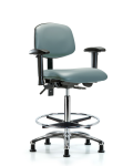 Vinyl Chair Chrome - High Bench Height with Adjustable Arms, Chrome Foot Ring, & Casters in Storm Supernova Vinyl VHBCH-CR-T0-A1-CF-RG-8822