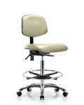 Vinyl Chair Chrome - High Bench Height with Seat Tilt, Chrome Foot Ring, & Casters in Adobe White Trailblazer Vinyl VHBCH-CR-T1-A0-CF-CC-8501