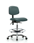 Vinyl Chair Chrome - High Bench Height with Seat Tilt, Chrome Foot Ring, & Casters in Colonial Blue Trailblazer Vinyl VHBCH-CR-T1-A0-CF-CC-8546