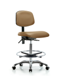 Vinyl Chair Chrome - High Bench Height with Seat Tilt, Chrome Foot Ring, & Casters in Taupe Trailblazer Vinyl VHBCH-CR-T1-A0-CF-CC-8584