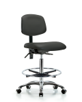 Vinyl Chair Chrome - High Bench Height with Seat Tilt, Chrome Foot Ring, & Casters in Charcoal Trailblazer Vinyl VHBCH-CR-T1-A0-CF-CC-8605