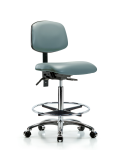 Vinyl Chair Chrome - High Bench Height with Seat Tilt, Chrome Foot Ring, & Casters in Storm Supernova Vinyl VHBCH-CR-T1-A0-CF-CC-8822