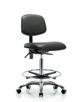 Vinyl Chair Chrome - High Bench Height with Seat Tilt, Chrome Foot Ring, & Casters in Carbon Supernova Vinyl VHBCH-CR-T1-A0-CF-CC-8823