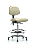 Vinyl Chair Chrome - High Bench Height with Seat Tilt, Chrome Foot Ring, & Casters in Adobe White Trailblazer Vinyl VHBCH-CR-T1-A0-CF-RG-8501
