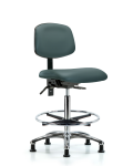 Vinyl Chair Chrome - High Bench Height with Seat Tilt, Chrome Foot Ring, & Casters in Colonial Blue Trailblazer Vinyl VHBCH-CR-T1-A0-CF-RG-8546