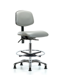 Vinyl Chair Chrome - High Bench Height with Seat Tilt, Chrome Foot Ring, & Casters in Dove Trailblazer Vinyl VHBCH-CR-T1-A0-CF-RG-8567