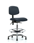 Vinyl Chair Chrome - High Bench Height with Seat Tilt, Chrome Foot Ring, & Casters in Imperial Blue Trailblazer Vinyl VHBCH-CR-T1-A0-CF-RG-8582