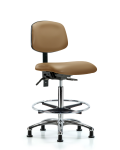 Vinyl Chair Chrome - High Bench Height with Seat Tilt, Chrome Foot Ring, & Casters in Taupe Trailblazer Vinyl VHBCH-CR-T1-A0-CF-RG-8584