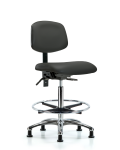 Vinyl Chair Chrome - High Bench Height with Seat Tilt, Chrome Foot Ring, & Casters in Charcoal Trailblazer Vinyl VHBCH-CR-T1-A0-CF-RG-8605