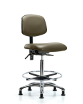 Vinyl Chair Chrome - High Bench Height with Seat Tilt, Chrome Foot Ring, & Casters in Taupe Supernova Vinyl VHBCH-CR-T1-A0-CF-RG-8809