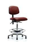 Vinyl Chair Chrome - High Bench Height with Seat Tilt, Chrome Foot Ring, & Casters in Borscht Supernova Vinyl VHBCH-CR-T1-A0-CF-RG-8815