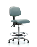 Vinyl Chair Chrome - High Bench Height with Seat Tilt, Chrome Foot Ring, & Casters in Storm Supernova Vinyl VHBCH-CR-T1-A0-CF-RG-8822
