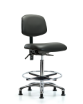 Vinyl Chair Chrome - High Bench Height with Seat Tilt, Chrome Foot Ring, & Casters in Carbon Supernova Vinyl VHBCH-CR-T1-A0-CF-RG-8823